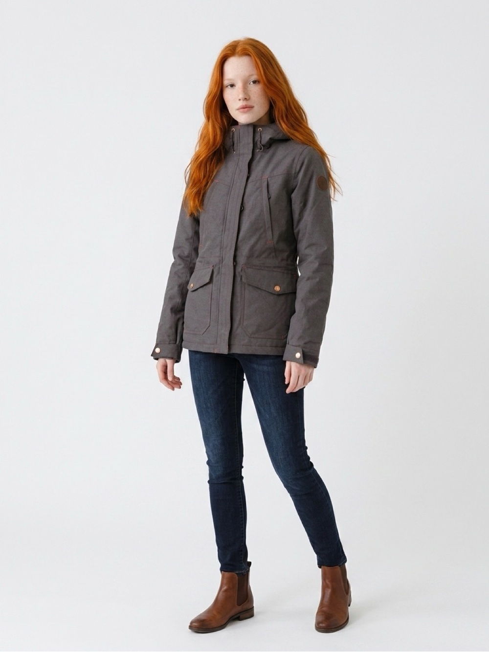 Powder Room Women's Hooded Ski Jacket in Charcoal/Hot Pink Trim XS